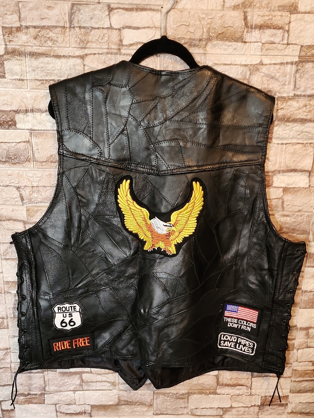 Diamond Plate Black Leather Vest with Patches